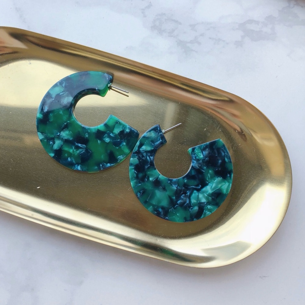 Emerald Tortoise Statement Earrings - Picture 4 of 7